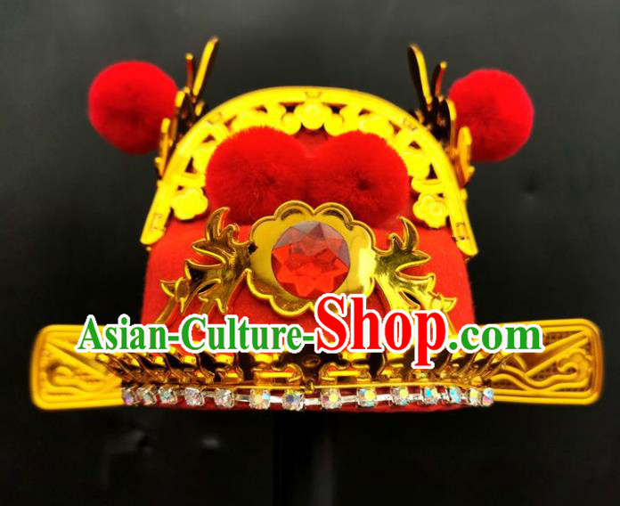 Chinese Ancient Bridegroom Headwear Beijing Opera Xiaosheng Headdress Peking Opera Scholar Red Hat
