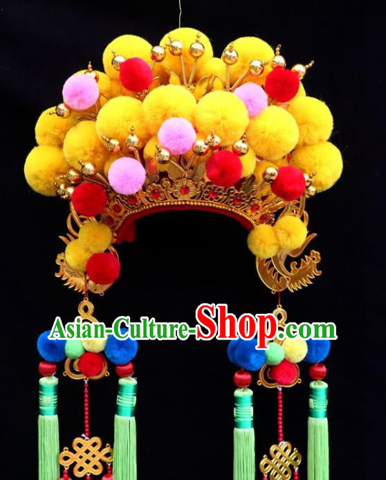 China Beijing Opera Actress Headdress Ancient Princess Hat Hair Accessories Peking Opera Hua Tan Yellow Phoenix Coronet