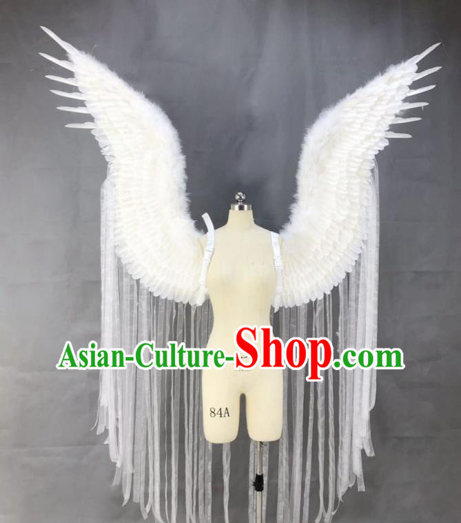 Custom Carnival Catwalks Tassel Back Accessories Brazil Parade Props Halloween Cosplay Deluxe White Feather Angel Wings Stage Show Decorations