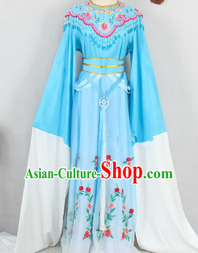 Chinese Ancient Noble Lady Garment Costumes Traditional Fujian Opera Princess Blue Dress Outfits Peking Opera Diva Clothing