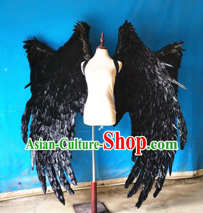 Custom Cosplay Demon Deluxe Black Feathers Wings Halloween Performance Props Headdress Carnival Parade Accessories Miami Catwalks Back Decorations