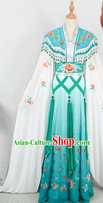 Chinese Traditional Hainan Opera Diva Green Dress Outfits Peking Opera Princess Clothing Ancient Young Beauty Garment Costumes