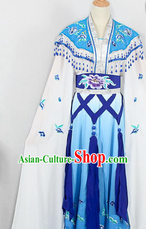 Chinese Ancient Young Beauty Garment Costumes Traditional Hainan Opera Diva Blue Dress Outfits Peking Opera Princess Clothing