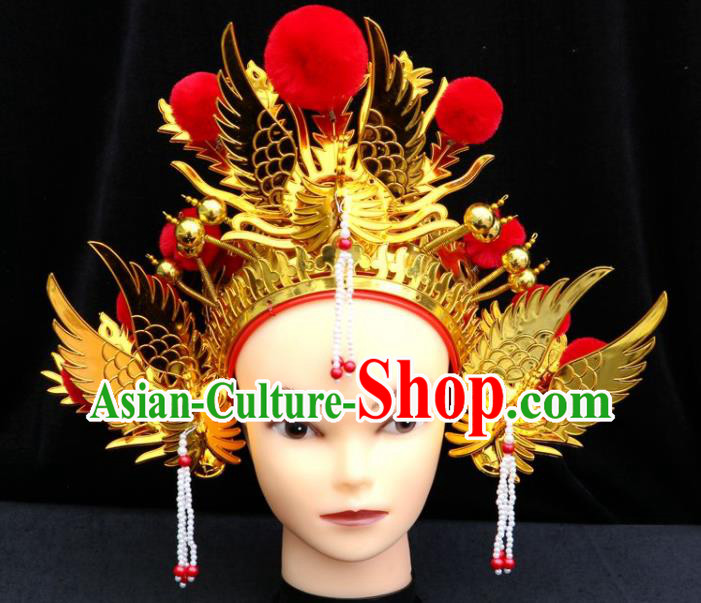 China Shaoxing Opera Actress Golden Phoenix Coronet Beijing Opera Children Headdress Ancient Swordswoman Hair Accessories