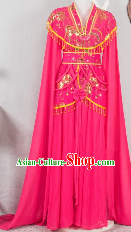 Chinese Traditional Shaoxing Opera Actress Rosy Dress Outfits Peking Opera Diva Clothing Ancient Fairy Garment Costumes