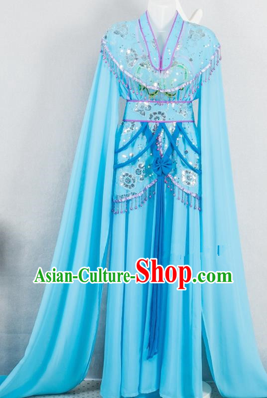 Chinese Peking Opera Diva Clothing Ancient Fairy Garment Costumes Traditional Shaoxing Opera Actress Blue Dress Outfits