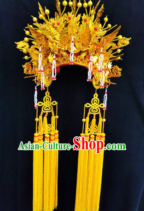 China Ancient Empress Hair Accessories Peking Opera Hua Tan Golden Phoenix Coronet Beijing Opera Diva Headdress