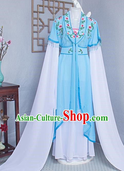 Chinese Traditional Shaoxing Opera Garment Costume Peking Opera Hua Tan Clothing Ancient Nobility Lady Light Blue Dress Outfits