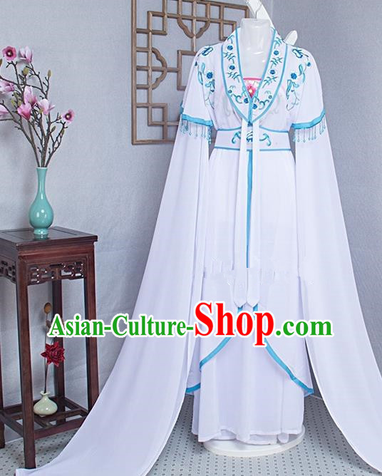 Chinese Traditional Huangmei Opera Garment Costume Beijing Opera Diva Clothing Ancient Fairy Water Sleeve White Dress Outfits
