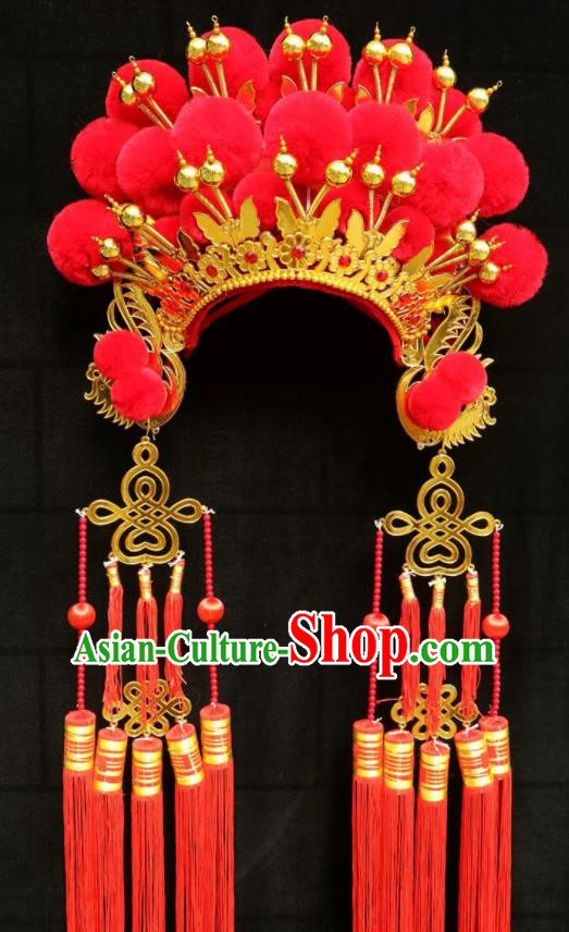 China Beijing Opera Hua Tan Headdress Ancient Bride Hair Accessories Peking Opera Diva Red Phoenix Coronet