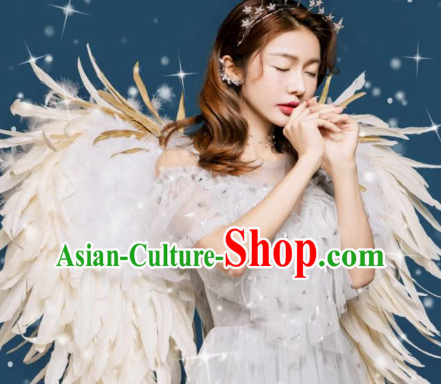 Custom Catwalks Props Christmas Day Performance Beige Feathers Angel Wings Miami Stage Show Deluxe Accessories