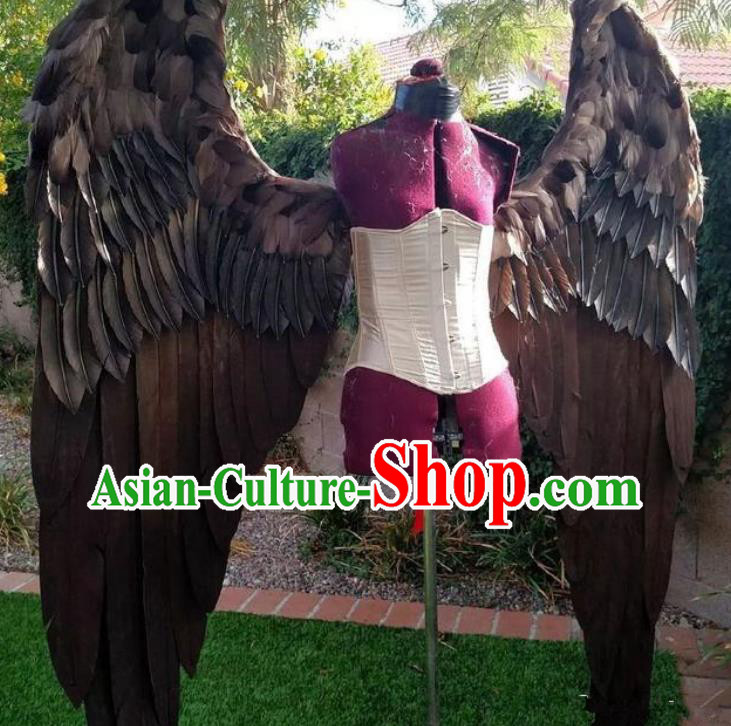 Custom Stage Performance Demon Accessories Model Show Feathers Props Halloween Cosplay Deluxe Brown Feather Wings Miami Catwalks Back Decorations