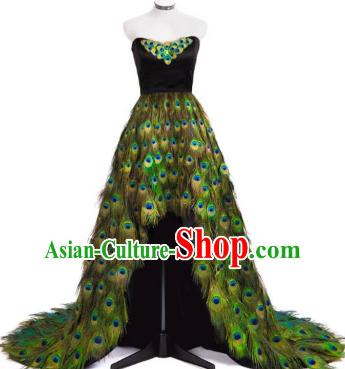 Top Halloween Cosplay Costumes Catwalks Peacock Feather Dress Stage Show Clothing
