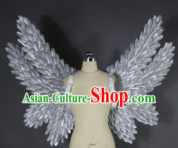 Custom Miami Catwalks Back Decorations Halloween Cosplay Angel Wing Stage Show Prop Accessories Christmas Performance Grey Feather Wings