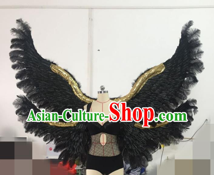 Custom Carnival Show Decorations Halloween Catwalks Back Accessories Brazil Parade Props Cosplay Demon Black Feathers Wings