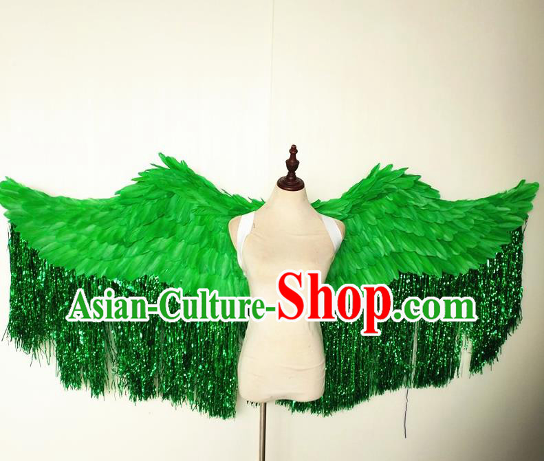 Custom Carnival Parade Accessories Miami Angel Catwalks Back Decorations Cosplay Green Feathers Tassel Wings Christmas Performance Props