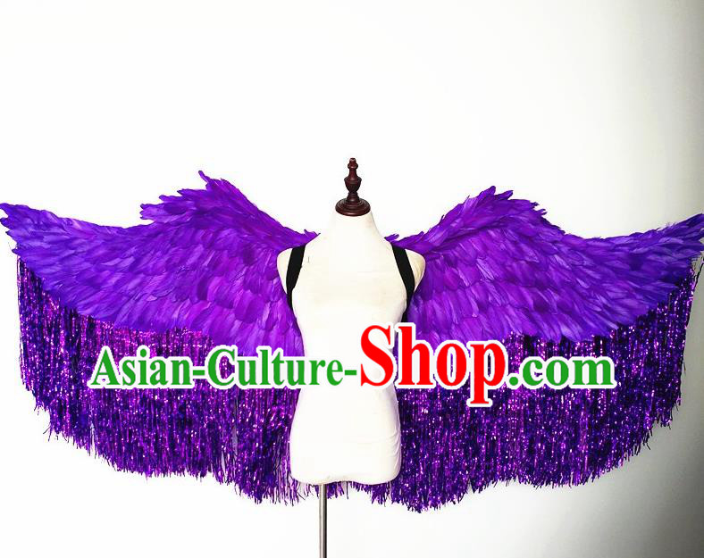 Custom Miami Angel Catwalks Back Decorations Cosplay Purple Feathers Tassel Wings Christmas Performance Props Carnival Parade Accessories