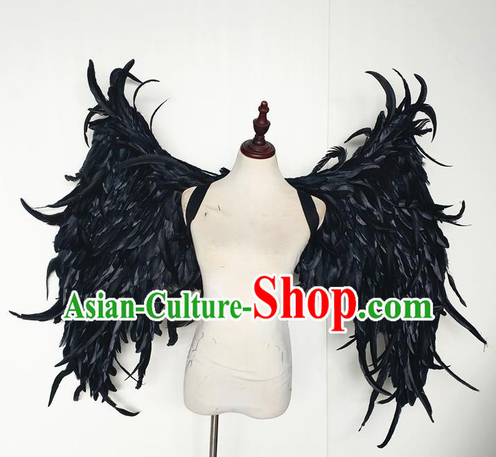 Custom Halloween Performance Props Carnival Catwalks Accessories Miami Parade Show Decorations Cosplay Demon Black Feathers Wings