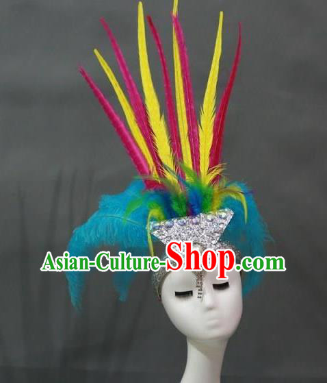 Top Brazilian Carnival Hair Accessories Miami Catwalks Headdress Stage Show Colorful Feathers Royal Crown Samba Dance Giant Headpiece