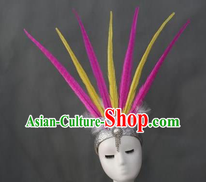Top Stage Show Colorful Feathers Royal Crown Samba Dance Giant Headpiece Brazilian Carnival Hair Accessories Miami Catwalks Headdress