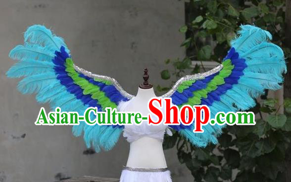 Custom Model Show Props Halloween Catwalks Wear Carnival Parade Accessories Miami Angel Blue Feathers Wings Cosplay Fancy Ball Back Decorations