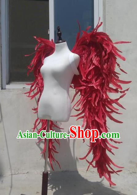 Custom Opening Dance Wear Carnival Parade Back Accessories Miami Angel Red Feather Wings Halloween Cosplay Decorations Stage Show Giant Props