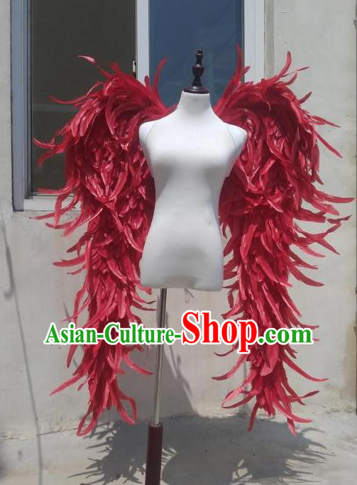 Custom Opening Dance Wear Carnival Parade Back Accessories Miami Angel Red Feather Wings Halloween Cosplay Decorations Stage Show Giant Props