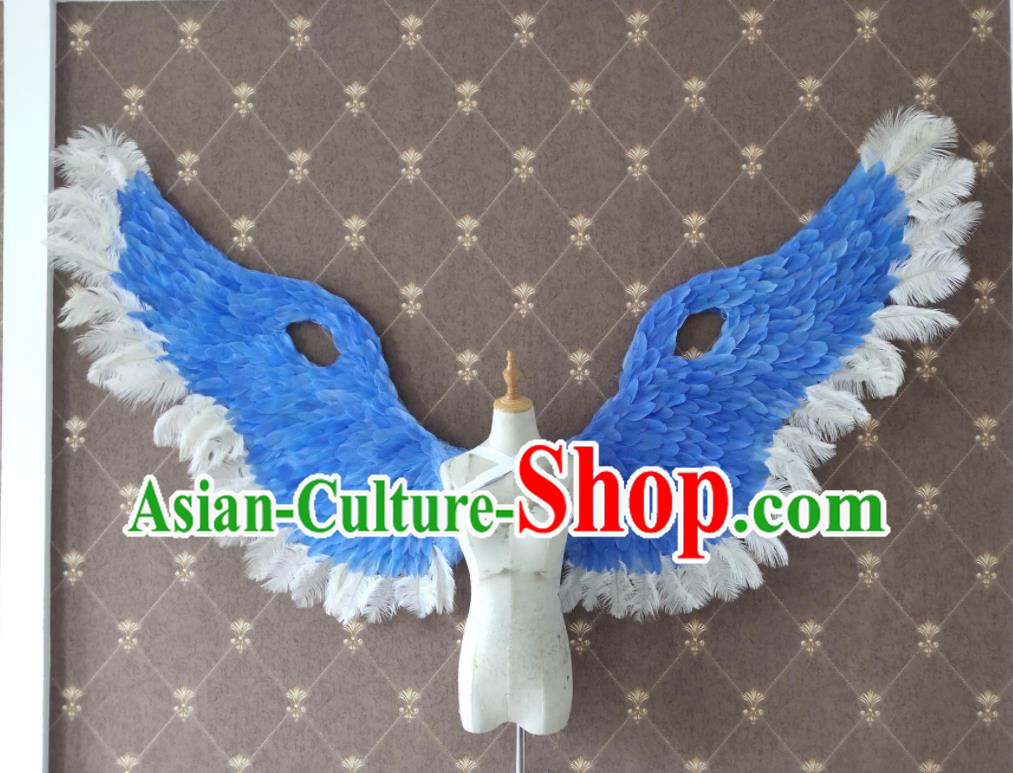 Custom Halloween Performance Decorations Stage Show Angel Props Opening Dance Wear Miami Parade Accessories Christmas Blue Feather Wings