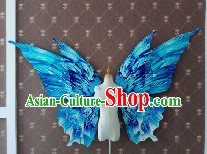 Custom Christmas Blue Butterfly Wings Halloween Cosplay Demon Decorations Stage Show Props Opening Dance Deluxe Wear Miami Show Accessories