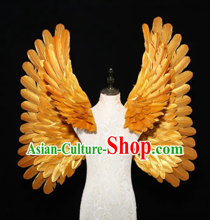 Custom Christmas Performance Props Halloween Cosplay Angel Golden Feather Wings Carnival Dance Back Accessories Miami Catwalks Wear