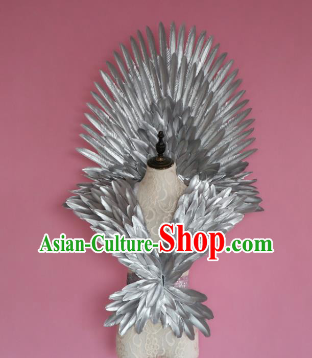 Custom Miami Stage Show Wear Christmas Performance Props Halloween Cosplay Angel Grey Feather Wings Carnival Dance Back Accessories
