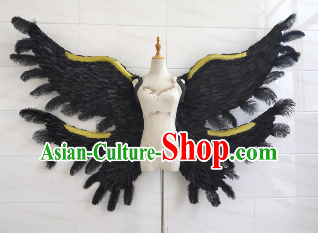 Custom Stage Show Demon Props Opening Dance Wear Miami Parade Accessories Christmas Giant Black Feather Wings Halloween Performance Decorations