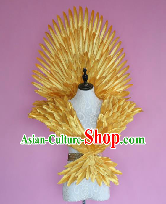 Custom Carnival Dance Back Accessories Miami Stage Show Wear Christmas Performance Props Halloween Cosplay Angel Golden Feather Wings