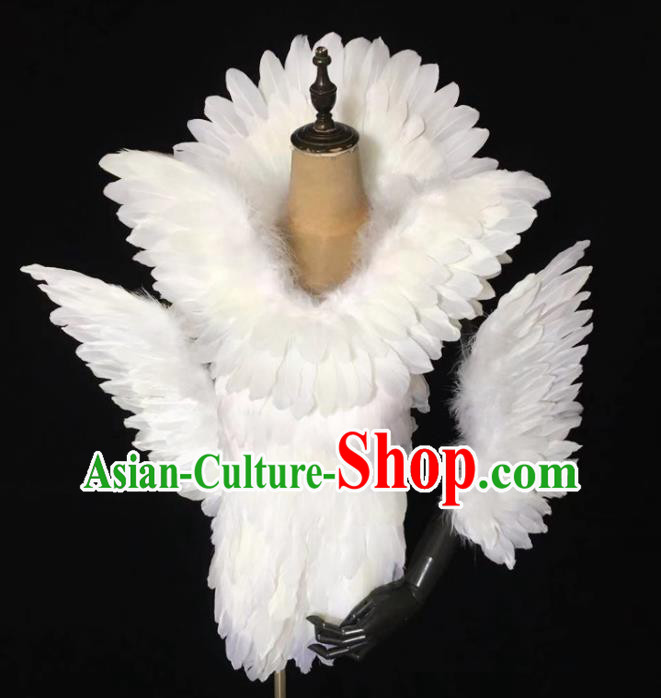 Custom Christmas Catwalks Props Opening Dance White Feather Wings Carnival Dance Back Accessories Miami Stage Show Wear