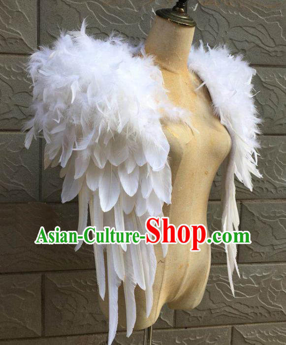 Top Brazilian Carnival Epaulet Samba Dance White Feather Shoulder Accessories Miami Catwalks Cape Decorations Stage Show Prop