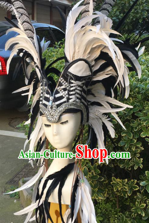 Top Cosplay Feather Hair Accessories Miami Catwalks Headpiece Decorations Stage Show Royal Crown Brazilian Carnival Headwear