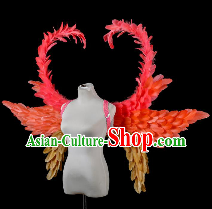 Custom Miami Stage Show Red Feather Wear Christmas Catwalks Props Opening Dance Butterfly Wings Carnival Parade Accessories
