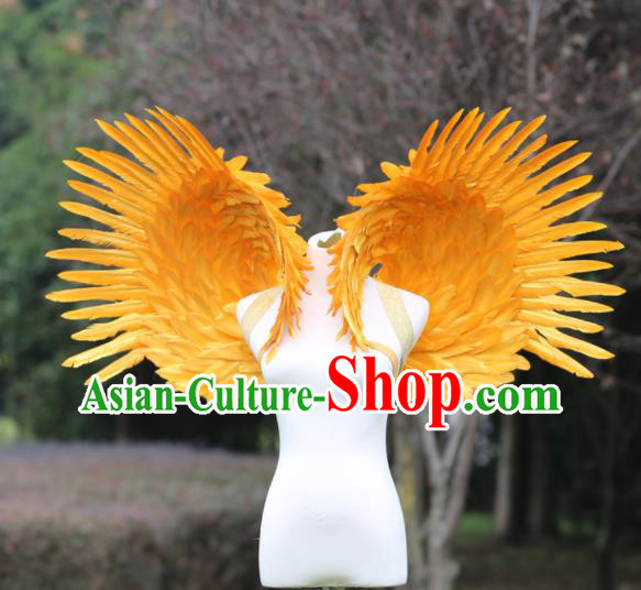 Custom Halloween Catwalks Golden Feather Wing Props Opening Dance Shoulder Accessories Carnival Parade Feathers Wings Miami Stage Performance Wear