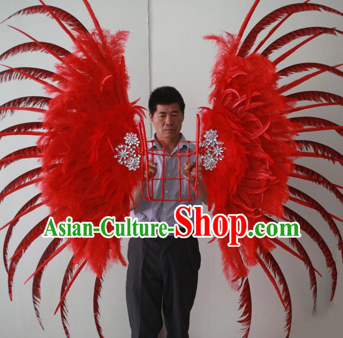 Custom Opening Ceremony Back Accessories Carnival Parade Red Feathers Wings Miami Stage Show Wear Halloween Cosplay Angel Wing Props