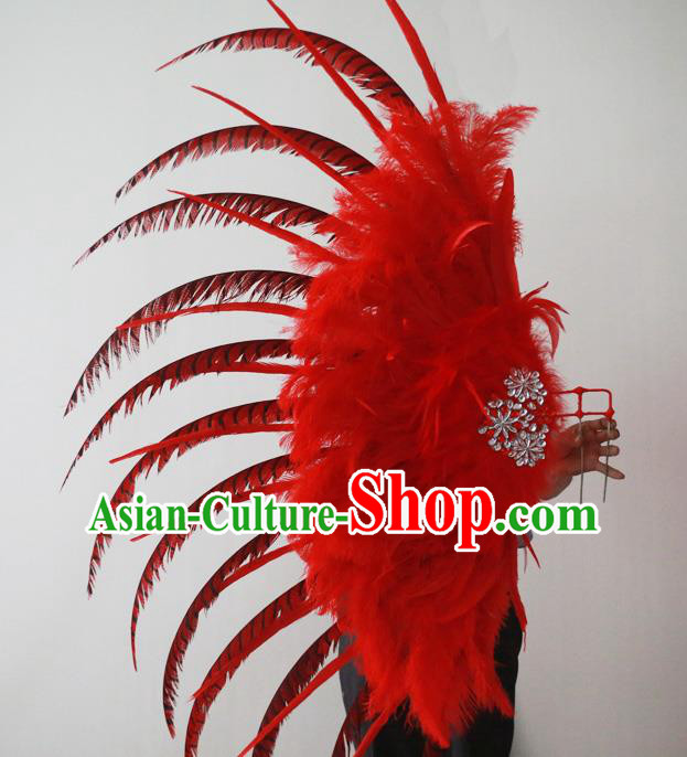 Custom Opening Ceremony Back Accessories Carnival Parade Red Feathers Wings Miami Stage Show Wear Halloween Cosplay Angel Wing Props