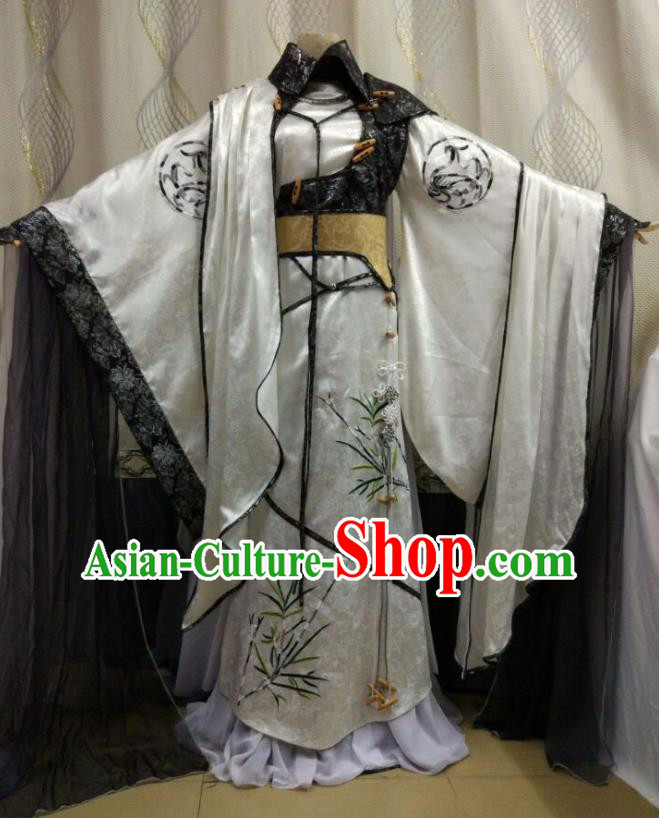 China Ancient Empress Clothing Cosplay Fairy Queen White Dress Outfits Traditional Puppet Show Goddess Garment Costumes