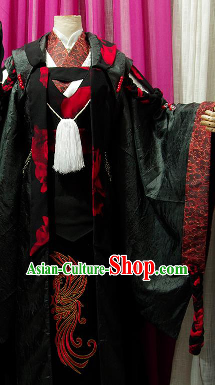 Chinese Ancient Royal King Black Robe Uniforms Traditional Cosplay Prince Clothing Puppet Show Swordsman Garment Costumes