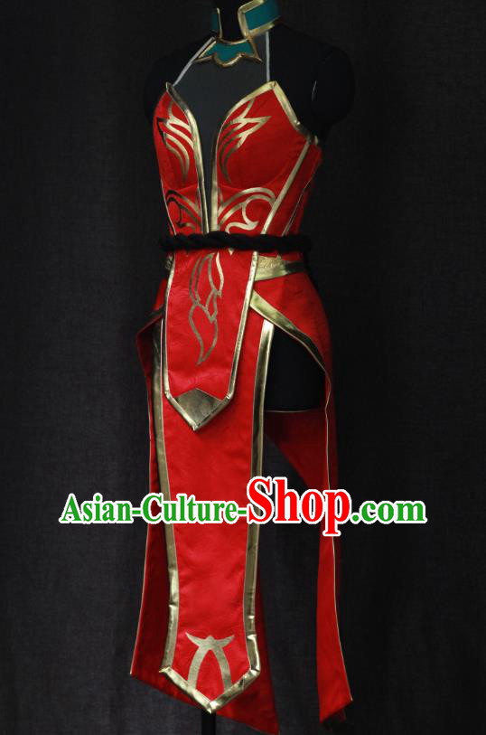Top League of Legends Swordswoman Garment Costume Traditional Chivalrous Lady Clothing Cosplay Fairy Red Dress