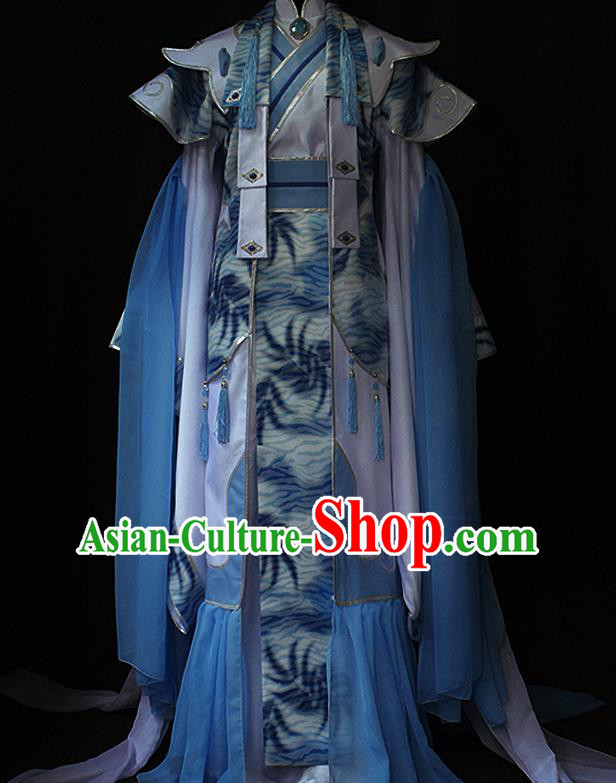 Chinese Puppet Show Swordsman Garment Costumes Ancient Young Childe Blue Uniforms Traditional Cosplay Prince Clothing