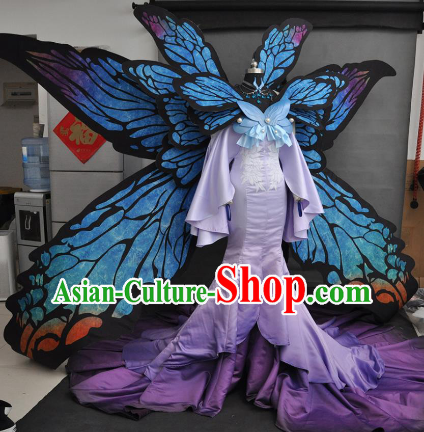 Top Traditional Butterfly Fairy Clothing Cosplay Goddess Purple Trailing Dress Outfits Game Character Queen Garment Costume