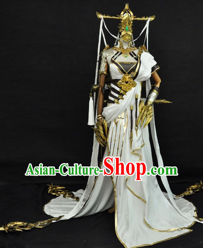 China Traditional Game Court Beauty Garment Costumes Ancient Fairy Clothing Cosplay Goddess Princess White Dress Outfits