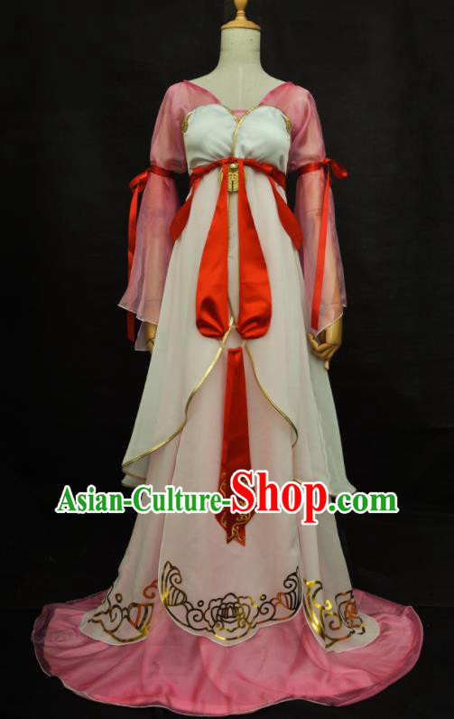 China Cosplay Palace Lady Pink Dress Outfits Traditional Game Court Beauty Garment Costumes Ancient Swordswoman Clothing