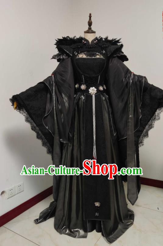 China Ancient Imperial Concubine Clothing Cosplay Queen Black Dress Outfits Traditional Puppet Show Empress Garment Costumes