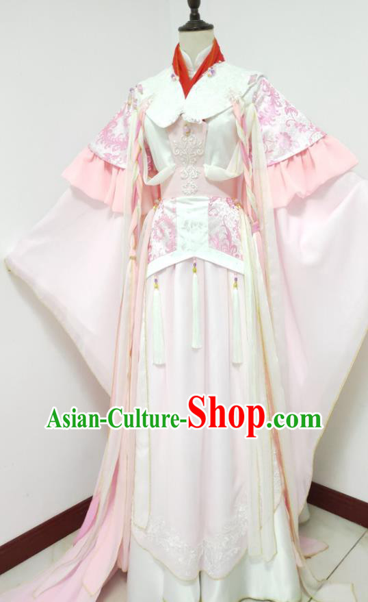 China Traditional Puppet Show Swordswoman Garment Costumes Ancient Princess Clothing Cosplay Young Beauty Pink Dress Outfits
