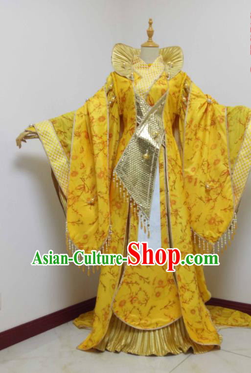 China Traditional Puppet Show Empress Garment Costumes Ancient Palace Beauty Clothing Cosplay Queen Golden Dress Outfits